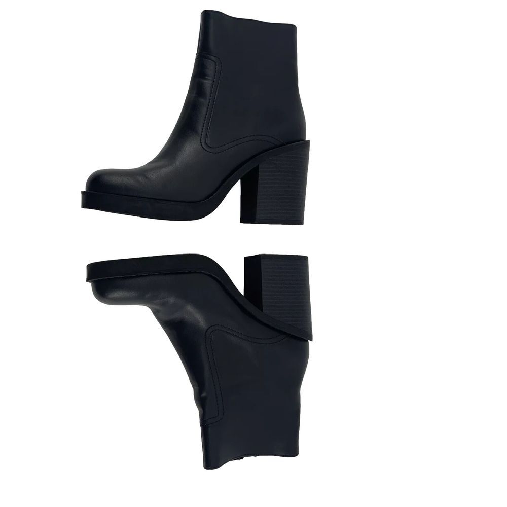 Vegan Leather Ankle Boots Womens 6 Zip Chunky Y2K Black Grunge Goth Moto Punk - Picture 4 of 8